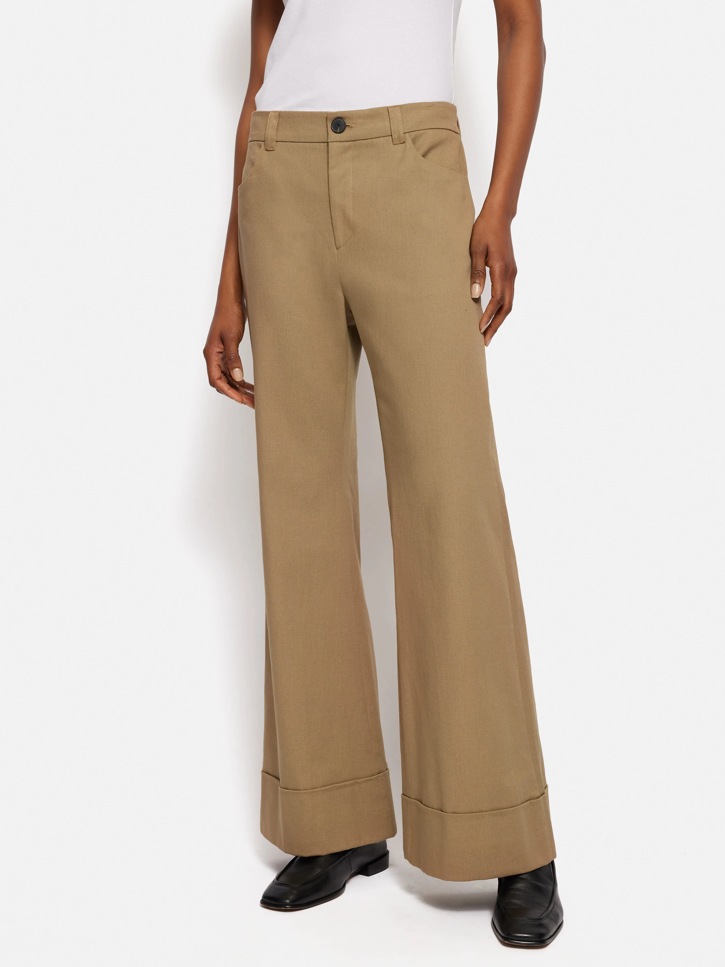 Turn Up Cotton Drill Trouser | Stone