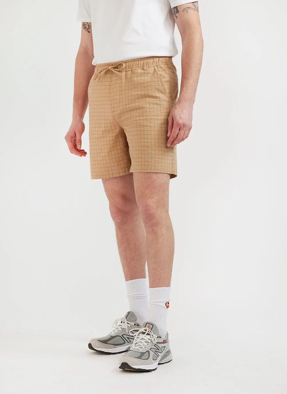 Windowpane Shorts | Seersucker | Tan