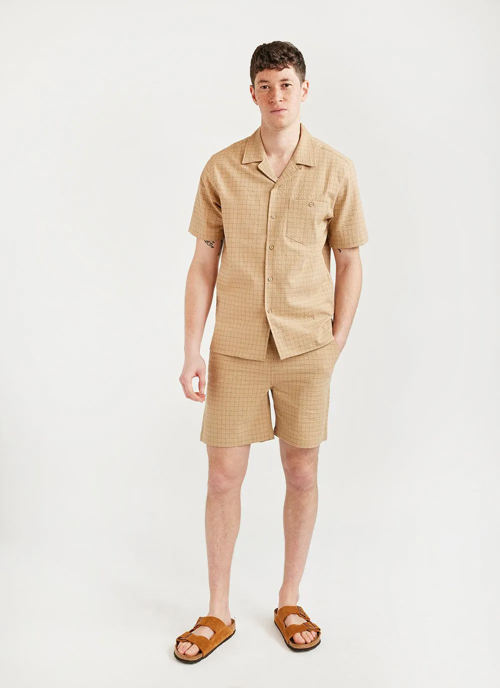 Windowpane Shorts | Seersucker | Tan