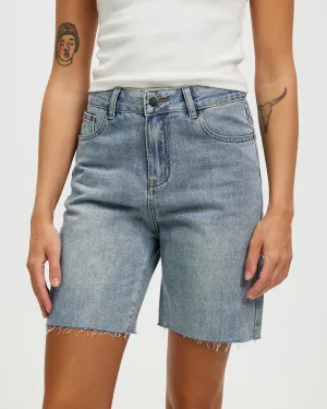 Women's High Waist Denim Shorts Straight Leg Raw Hem Jean Shorts Summer Hot Pants with Pockets - Olga Shorts